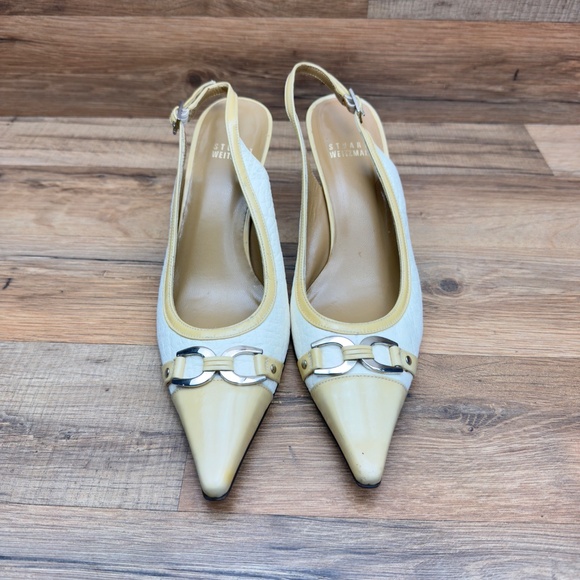 Stuart Weitzman AUTH size 6.5M Chic White and Tan Slingback Heels - Picture 3 of 8